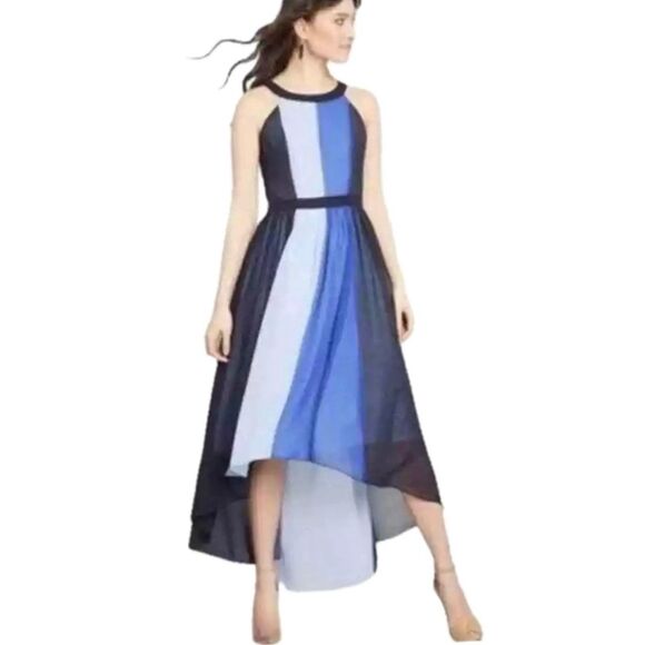 Modcloth Peachy Queen Color Block Stripe Hi Low Chiffon Flowy Fairy Dress L - Picture 1 of 7